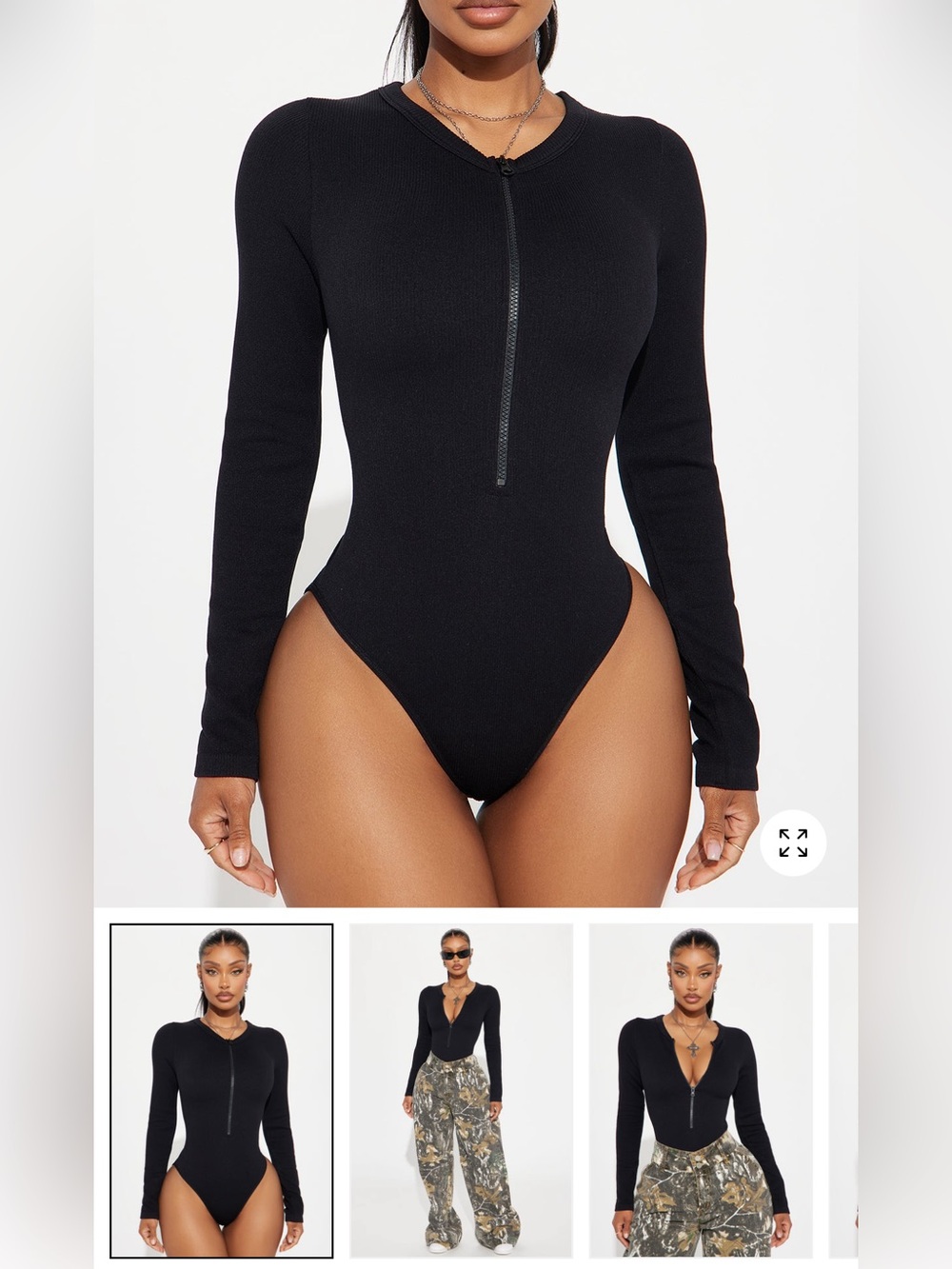 🔥Black Long Sleeve Zip Front Bodysuit